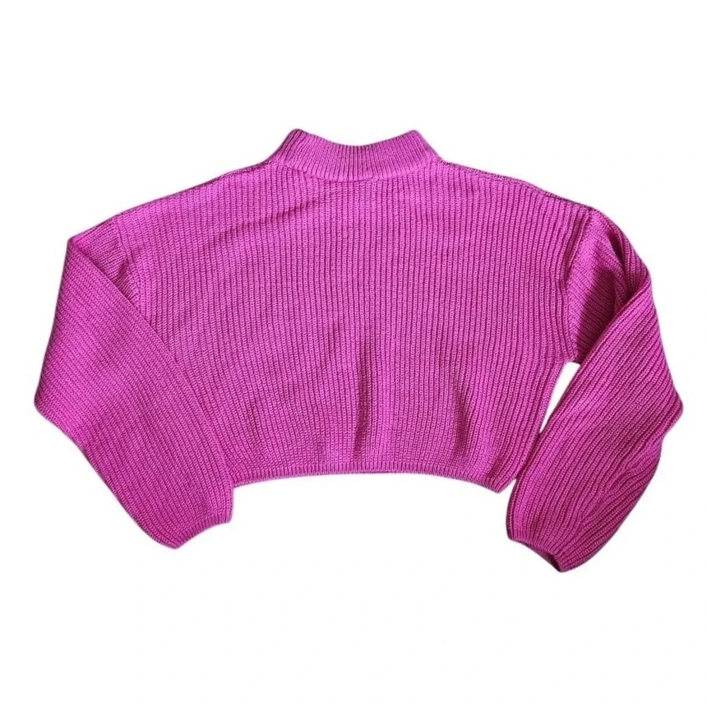 H&M Divided Hot Pink Cropped Mock Neck Ribbed‎ Knit Sweater Medium 109